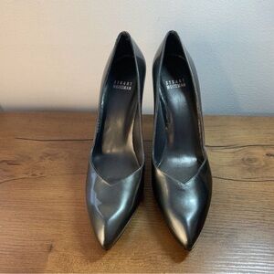 Stuart Weitzman Womens 8.5 N Olive Platinum Patent Future Heels Pumps
